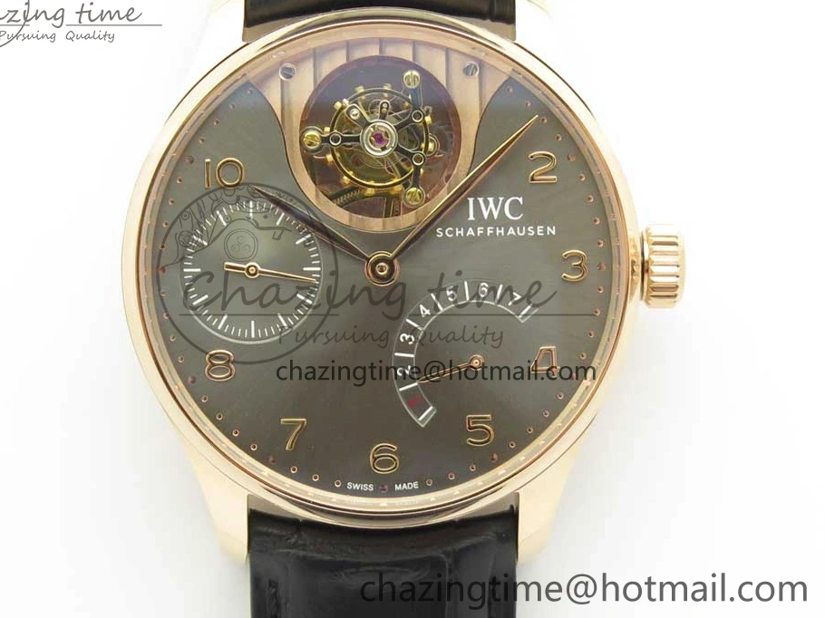 MIROTIME 0116 Portuguese Tourbillon IW5046 RG ZF Best Edition Gray Dial on Black Leather Strap SmoothTexture 7142